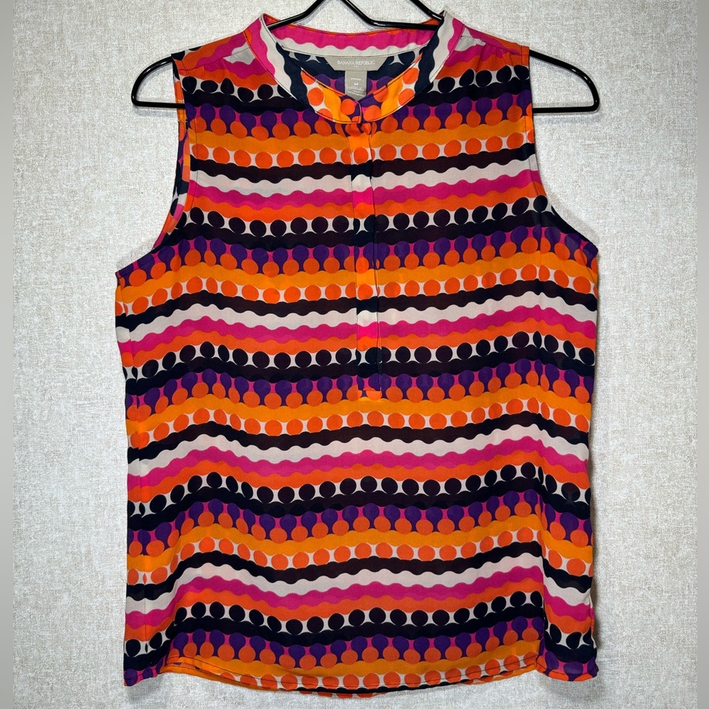 Banana Republic Colorful Blouse Tank Top Semi-Sheer Polka Dot Size Petite M
